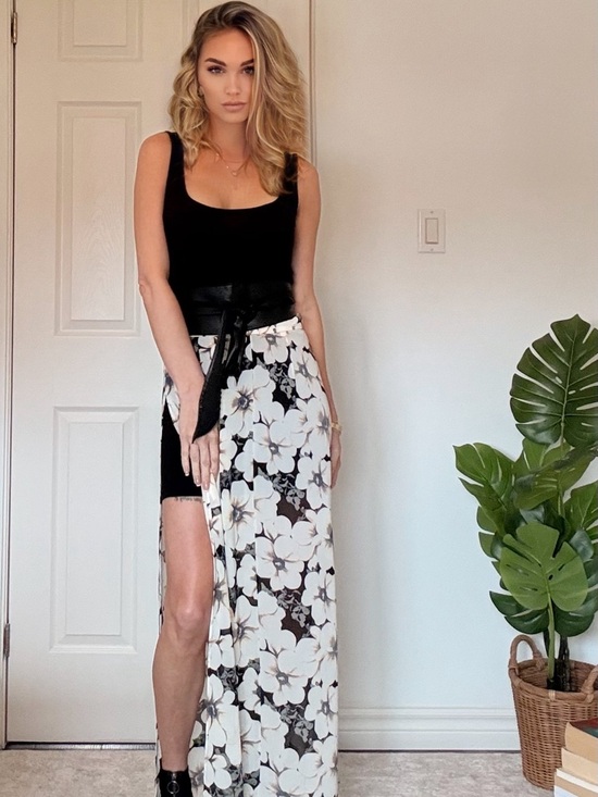 Dynamite Dresses & Skirts - Dynamite High-Waist Black and White Floral High-Low Skirt